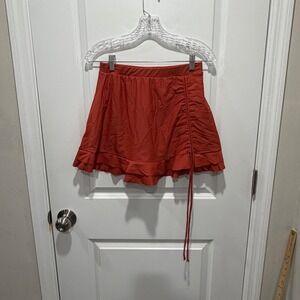 B Women Swim Skirt Ruffle Side Ruched Drawstring Burnt Orange Size L